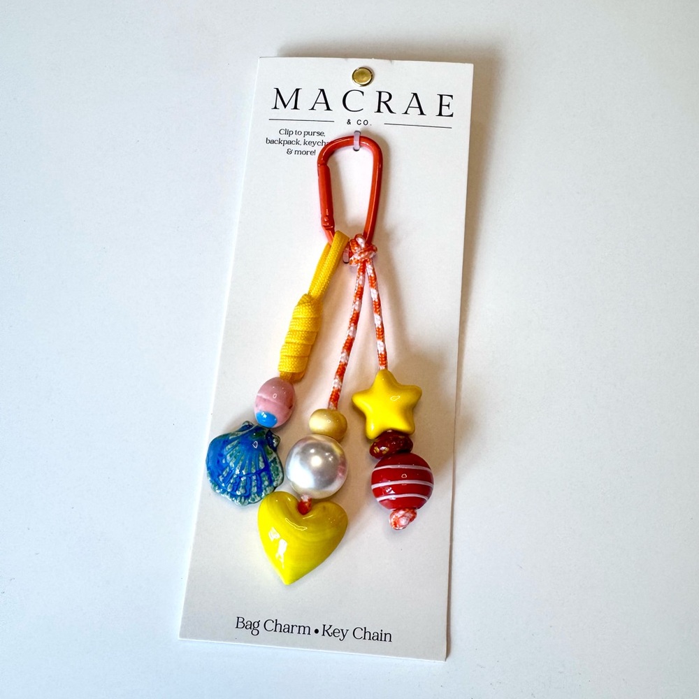 Colorful Macrae & Co Bag Charm Key Chain with Seashell, Heart and Star
